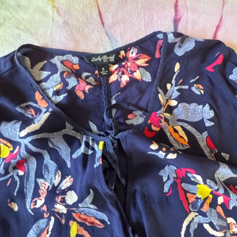 Lucky Brand Dark Blue Floral Women's Blouse